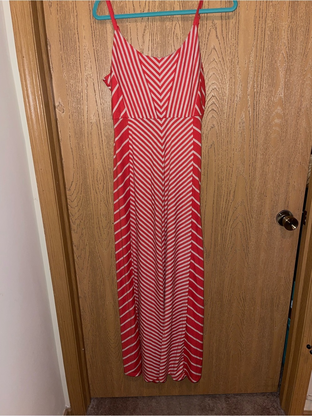 Maurices Red and White Striped V-Neck Maxi Dress